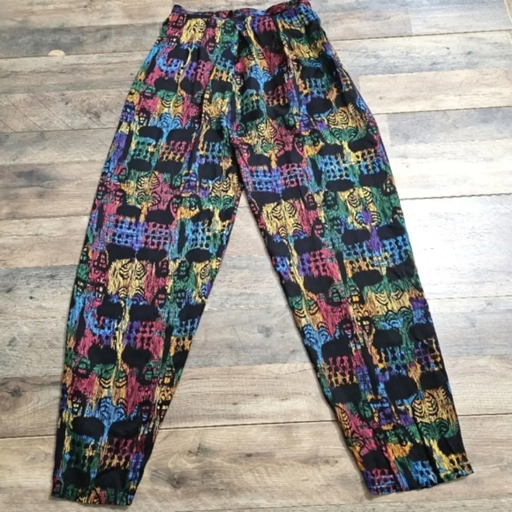 Vintage Gil Ambez Knits 2 Piece Set Abstract Tribal Shirt Pants Sz 10 Outfit Y2K